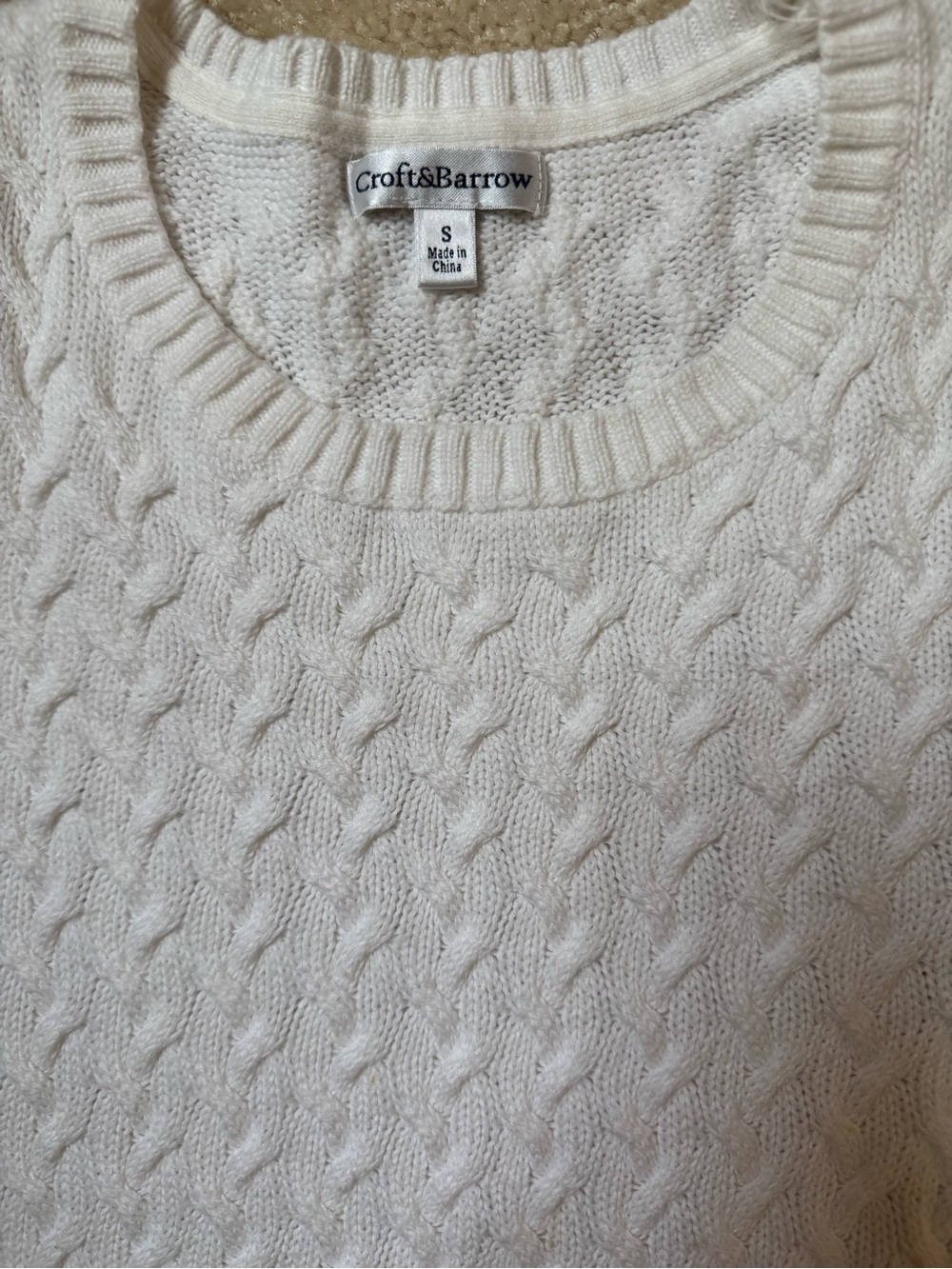 croft & barrow Off-White Cable Knit Crew Sweater
